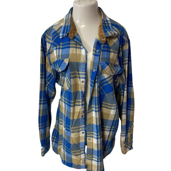 Upcycled Flannel Shirt Womens 3X Shacket Blue Desert Cactus Grunge Concert Art - Picture 4 of 16